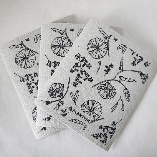 Floral Black and White Swedish Dish Cloths